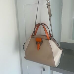 NICOLI Elegant Tan & Orange Women's Satchel With Crossbody strap-LIKE NEW